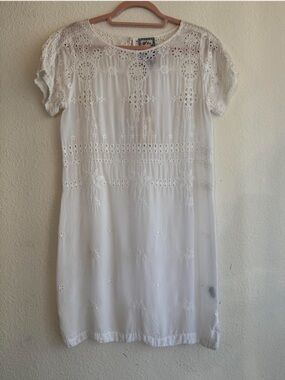 JW Vintage-Inspired Sheer White Eyelet Embroidered Mini Shift Dress S